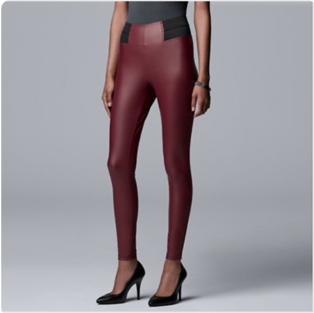 Simply Vera Wang Faux Leather Leggings Maroon